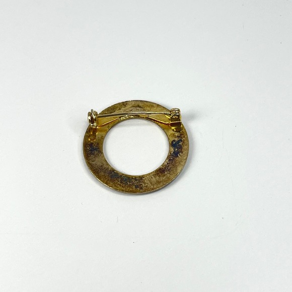 Vintage Guilloché Blue Pink Rose Circle Pin Midcentury Grandma Love Gratitude - Picture 4 of 10